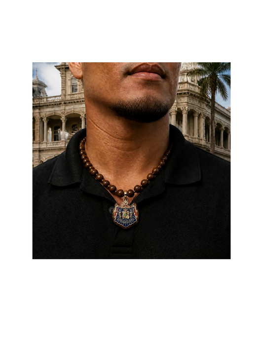 15mm Koa bead separator Necklace w/ Coat of Arms Pendant