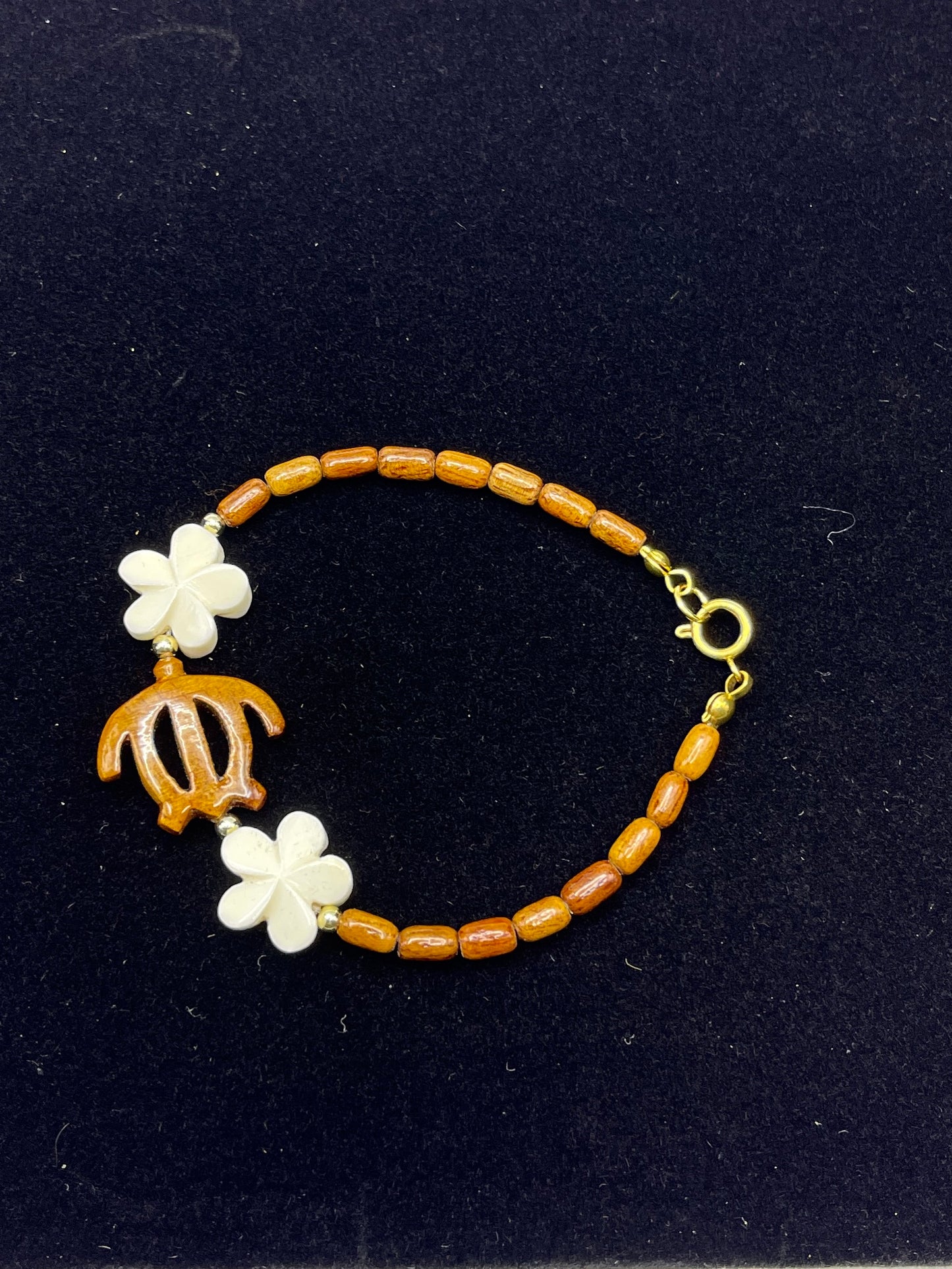 Koa Honu and Bone Plumeria Clasp Bracelet