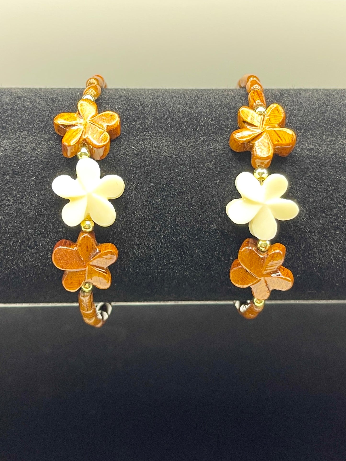 Koa/Bone Plumeria Clasp Bracelet