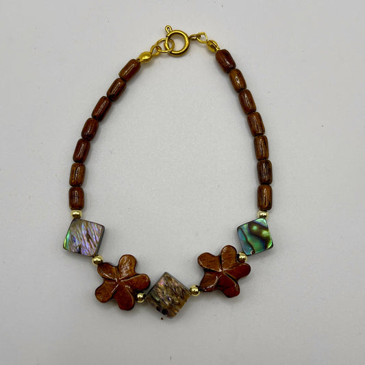 Koa Plumeria and Abalone Diamonds Clasp Bracelet