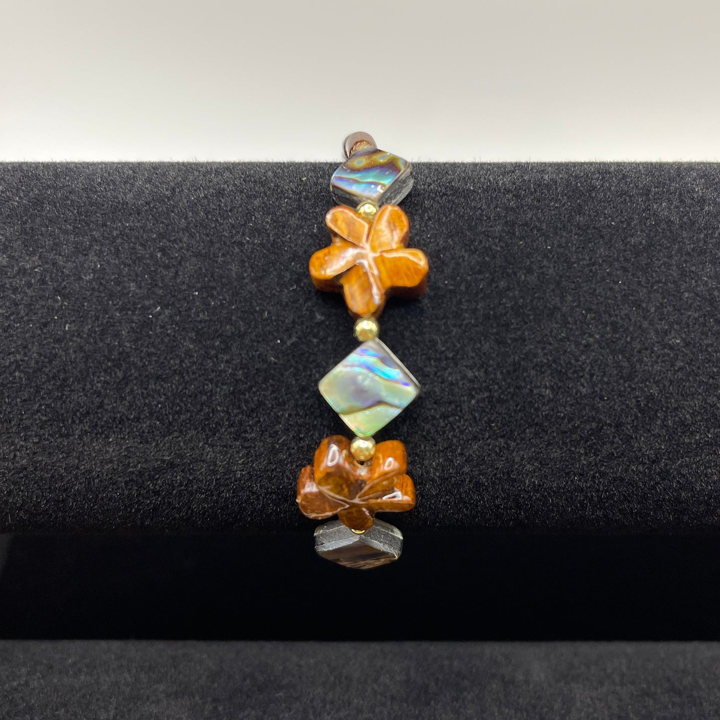Koa Plumeria and Abalone Diamonds Clasp Bracelet