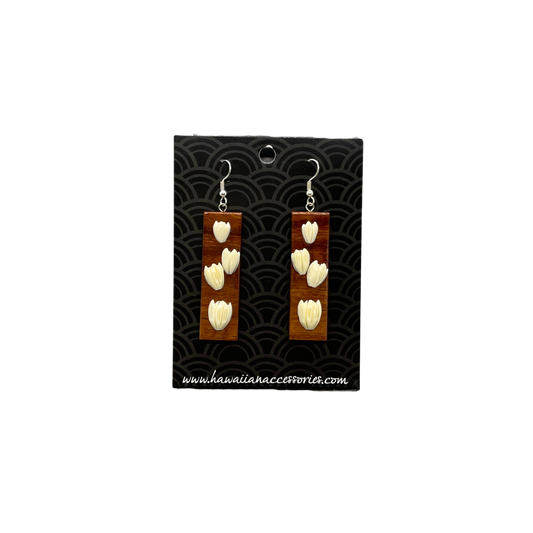 Pikake and Koa Lg Rectangle Earring