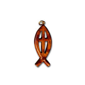 Small Koa Religious Fish with Cross Pendant