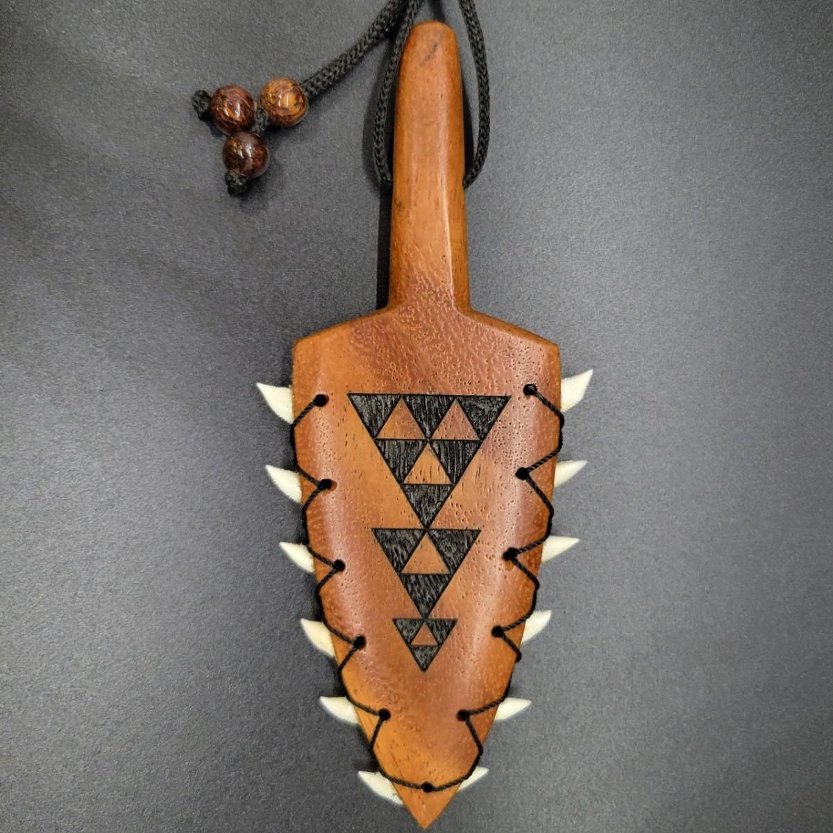 Large Engraved Koa Wood Leiomano Pendant
