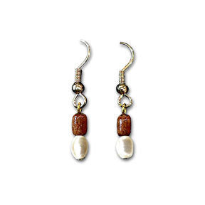 Koa Rice Bead & Freshwater Pearls Dangle Earrings