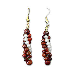 Koa and Freshwater Pearl 3 Strand Twist Earrings